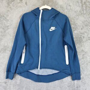 Nike Fleece Hoodie Jacket Womens Small Blue Full Zip Pockets Swoosh 930757-474